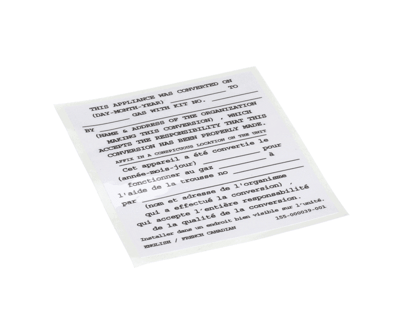 PITCO 155-000039-001 Sticker, Gas Conversion
