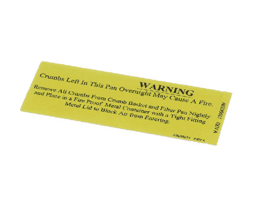 [PTA6095501] PITCO A6095501 LBL,FG FLTR PAN/CRUMB CATCH