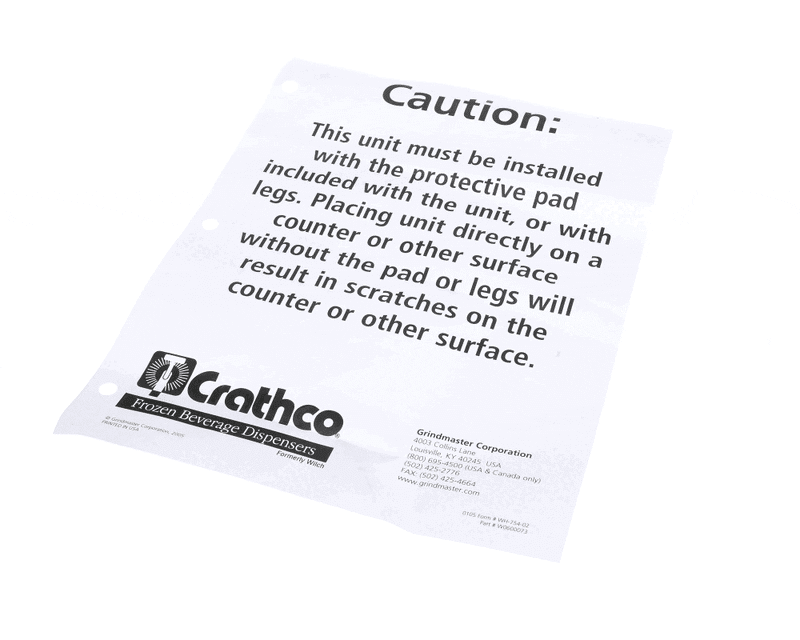 Crathco W0600073 SHEET, CAUTION RUBBER MAT