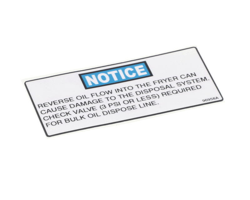 HENNY PENNY-Label, Notice, Check Valve