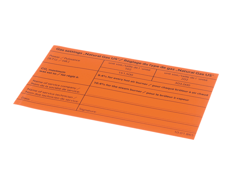 Rational 10.01.865P Decal, Natural Gas Settings, 102/202G