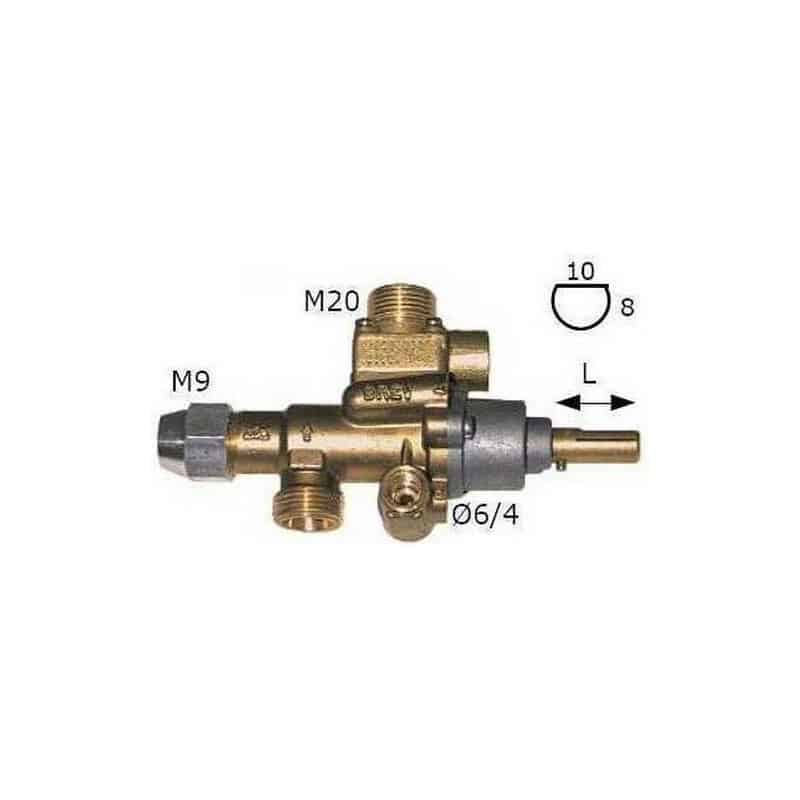 ROBINET GAZ PEL 22S/V AVEC SORTIE VEILLEUSE AXE 10X8MM RACCORD THERMOCOUPLE M9X