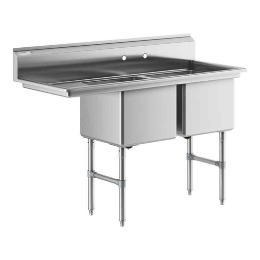 [600S218181XL] REGENCY 600S218181XL 58 1/2" Two Compartment Sink with 18" Left Drainboard, 16 Ga Type 304 Stainless Steel, NSF