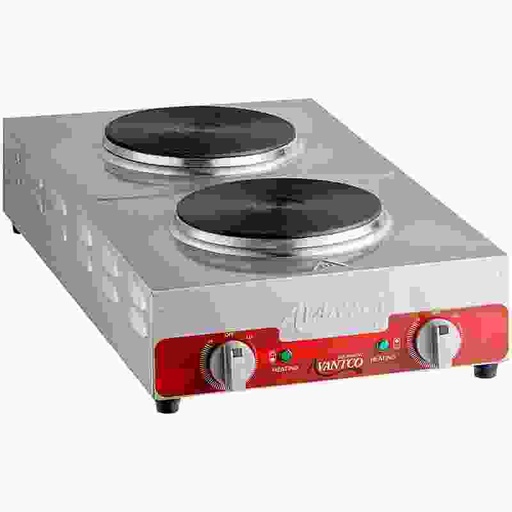 [177EB202F2BA] AVANTCO 177EB202F2BA Double Burner Solid Top Stainless Steel Portable Electric Hot Plate, 1800W, 120V