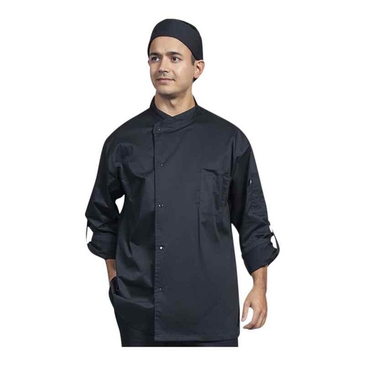 [U0711-U01-2XL] Uncommon Chef U0711-U01-2XL Pisa Black Convertible Long Sleeve Chef Coat with Mandarin Collar - 2XL