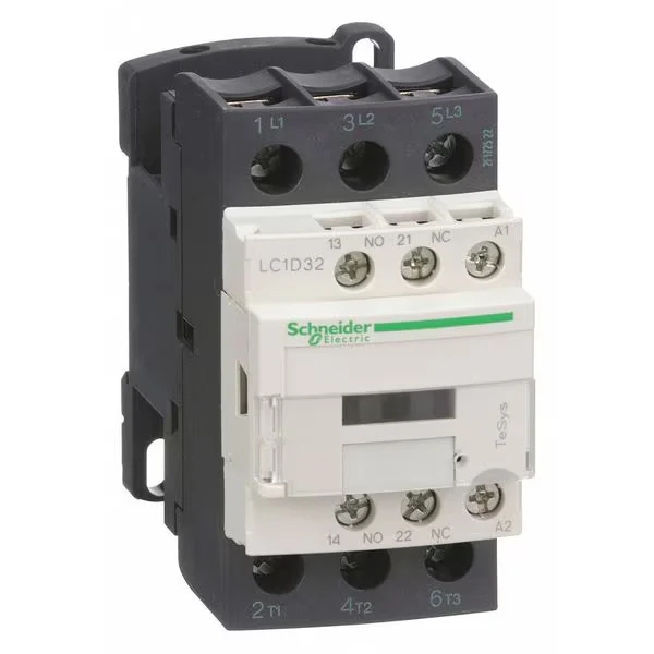 SCHNEIDER ELECTRIC LC1D32B7 Contactor, TeSys D, 3-Pole, 32A, 24V Coil